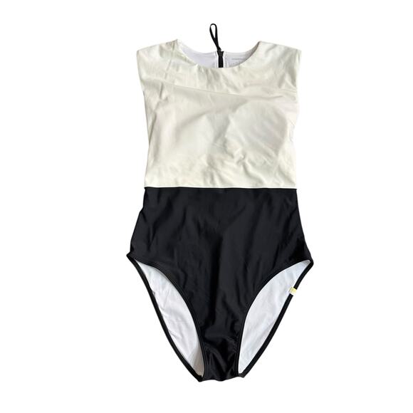 Summersalt Women's Black White High Neck Open Back One Piece Bathing Suit Size 6 - Picture 2 of 8